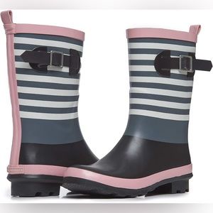 NWOT Laura Ashley High Cut Mid Calf Buckle Rubber Rain Boots